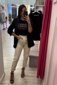Jeans Beige Mama Fit