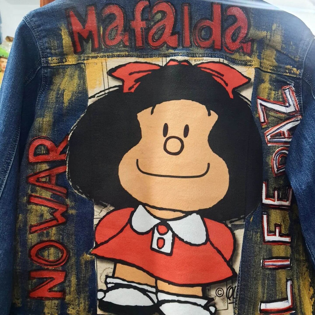 Jacket vaquera Mafalda malowana ręcznie i sztuczne włosy