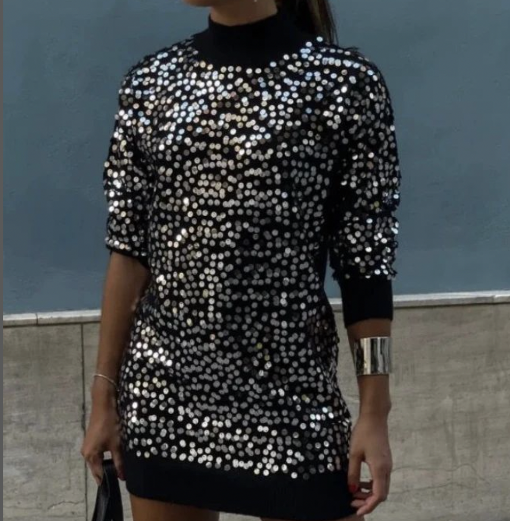 Vestido punto corto brillos